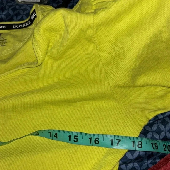 DKNY jeans Neon Lemon green long sleeve knit V-neck top Sz L - Picture 8 of 12